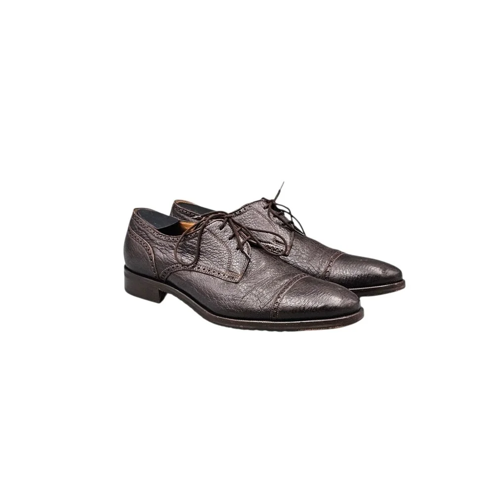 Gravati Men's Size 10 D Brown Buttery Soft Peccary Leather Cap Toe Oxford Shoes